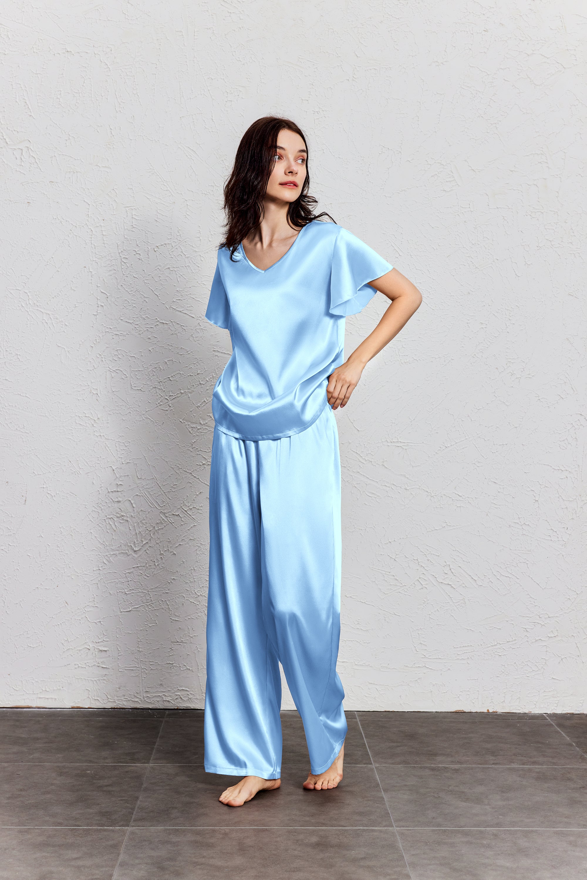 Silk Satin Ruffle Sleeve Pajama Sets