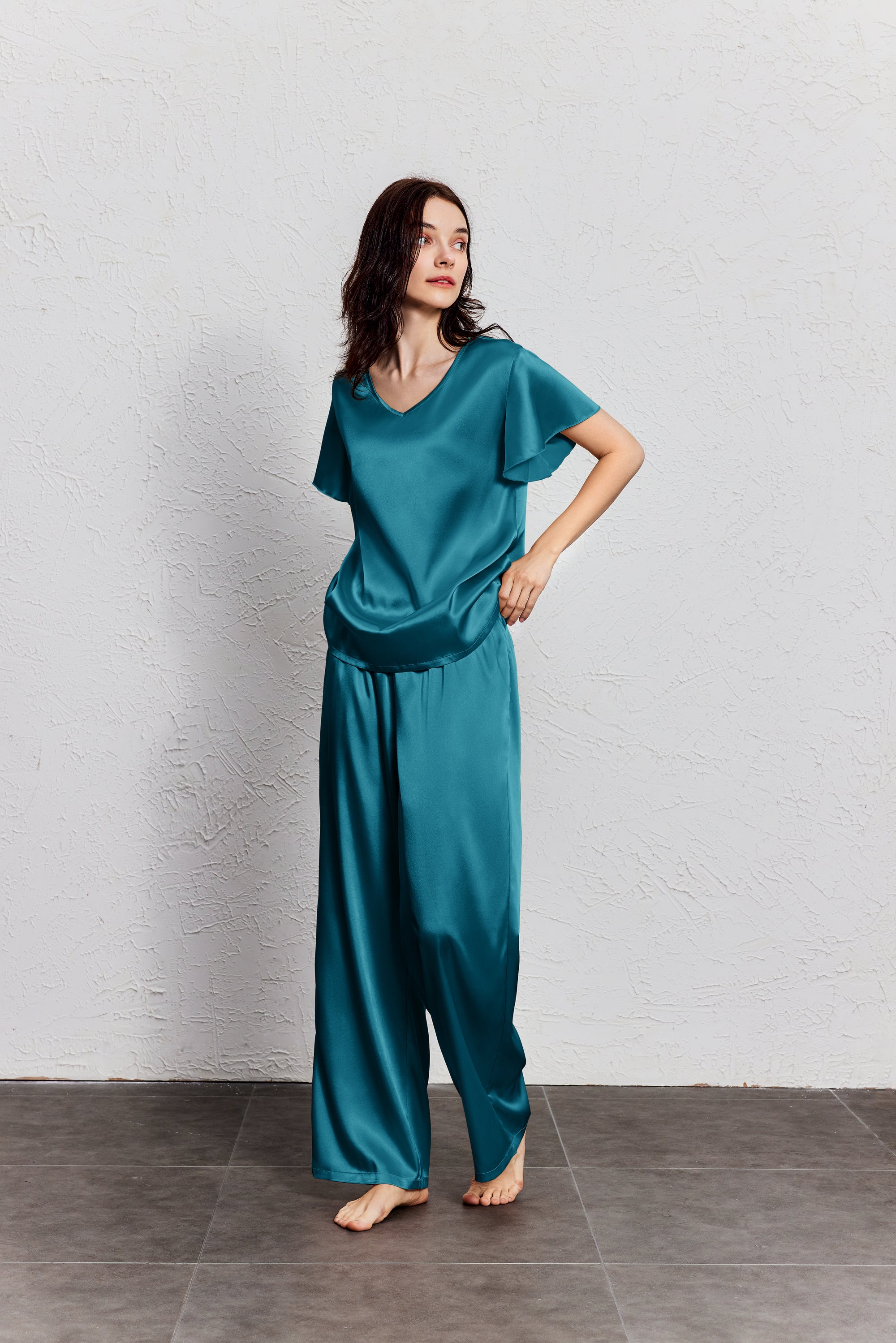 Silk Satin Ruffle Sleeve Pajama Sets (US Only)