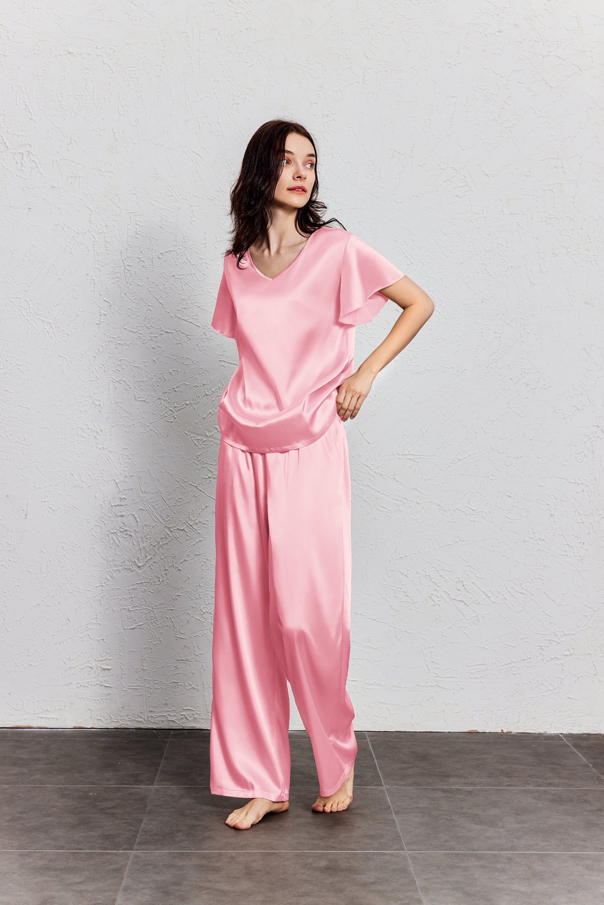 Silk Satin Ruffle Sleeve Pajama Sets