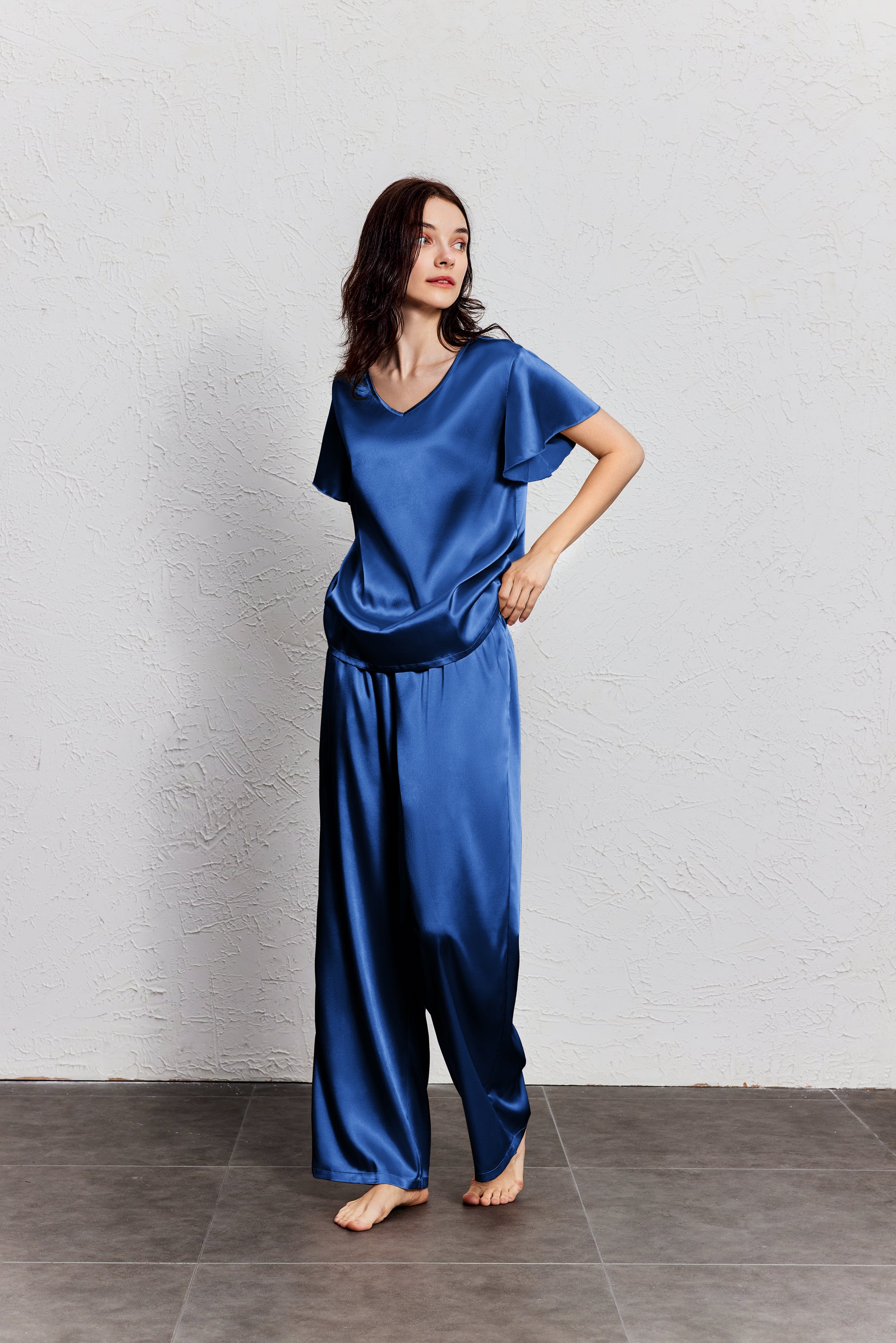 Silk Satin Ruffle Sleeve Pajama Sets