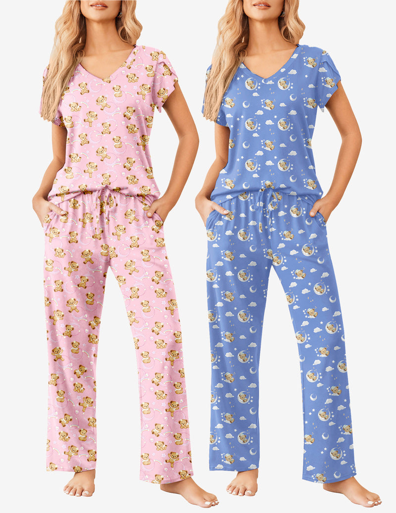 Ekouaer 2 Pack Pajamas Sleepwear Lounge Sets (US Only)