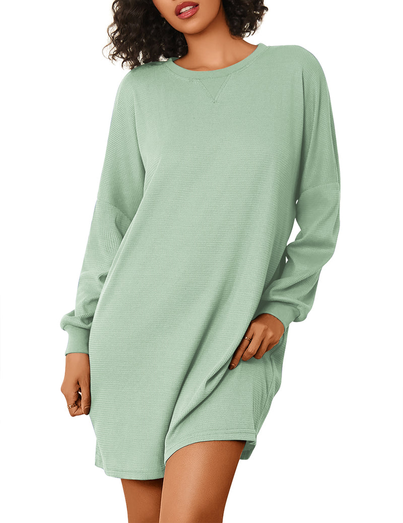 Long Sleeve Sleep Shirts Waffle Knit Nightshirts