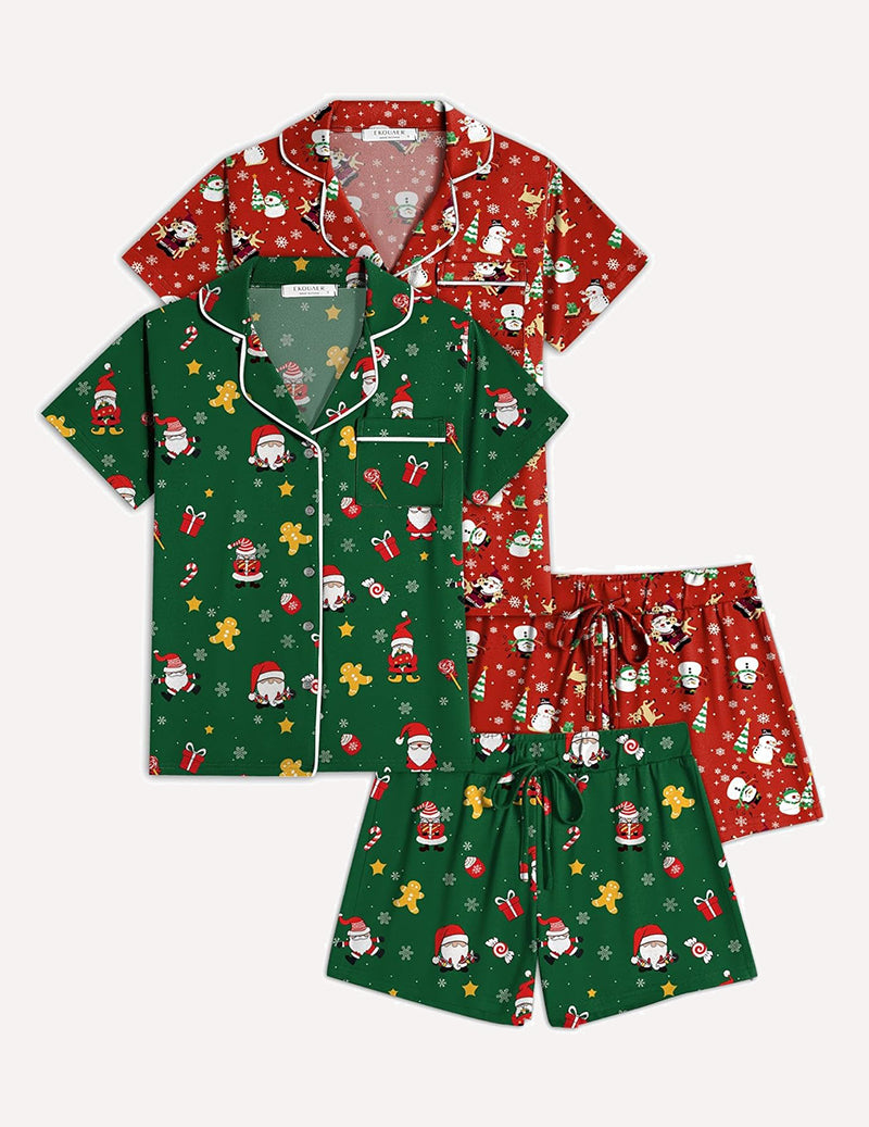 Ekouaer 2 Pack Pajamas Set Button Down Sleepwear