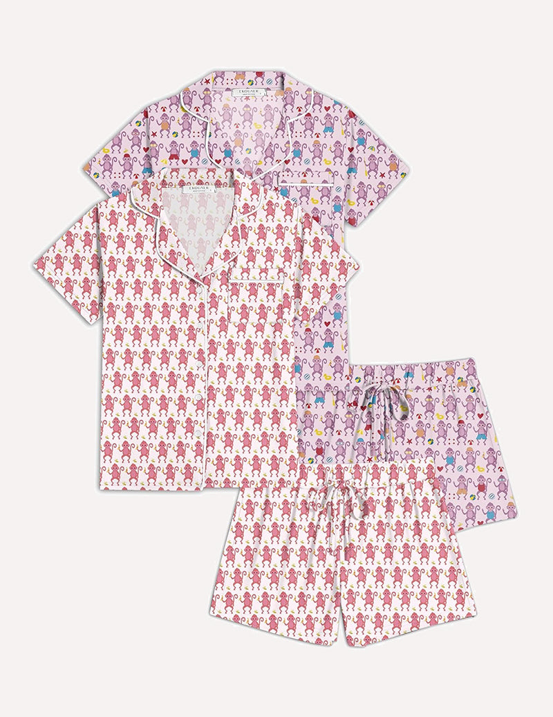 Ekouaer 2 Pack Pajamas Set Button Down Sleepwear