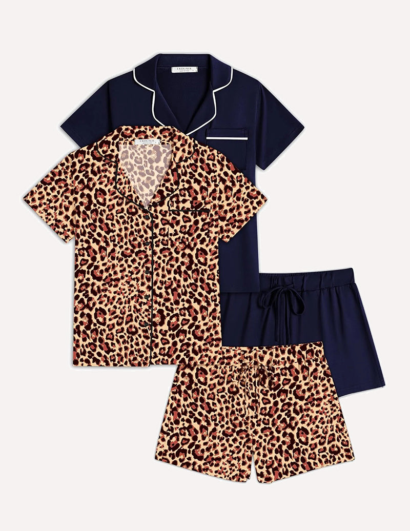 Ekouaer 2 Pack Pajamas Set Button Down Sleepwear