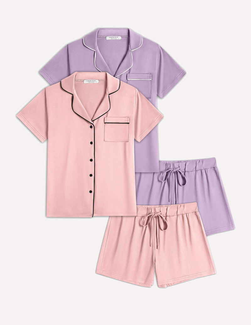 Ekouaer 2 Pack Pajamas Set Button Down Sleepwear