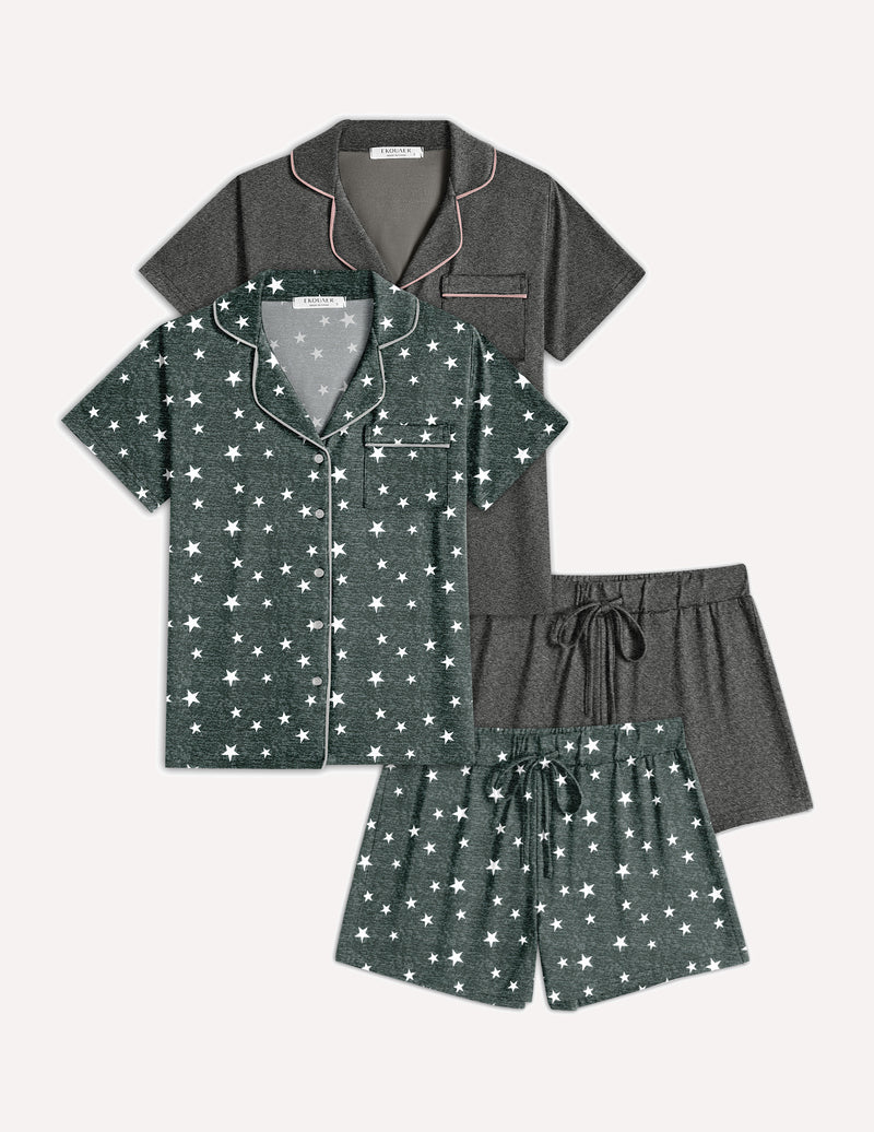 Ekouaer 2 Pack Pajamas Set Button Down Sleepwear