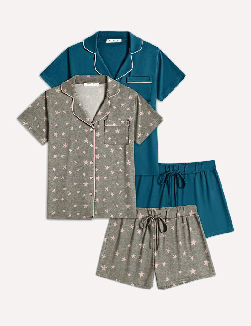 Ekouaer 2 Pack Pajamas Set Button Down Sleepwear
