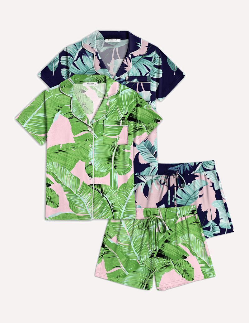Ekouaer 2 Pack Pajamas Set Button Down Sleepwear