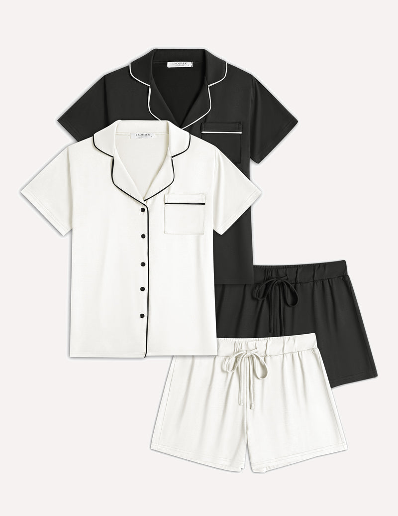 Ekouaer 2 Pack Pajamas Set Button Down Sleepwear