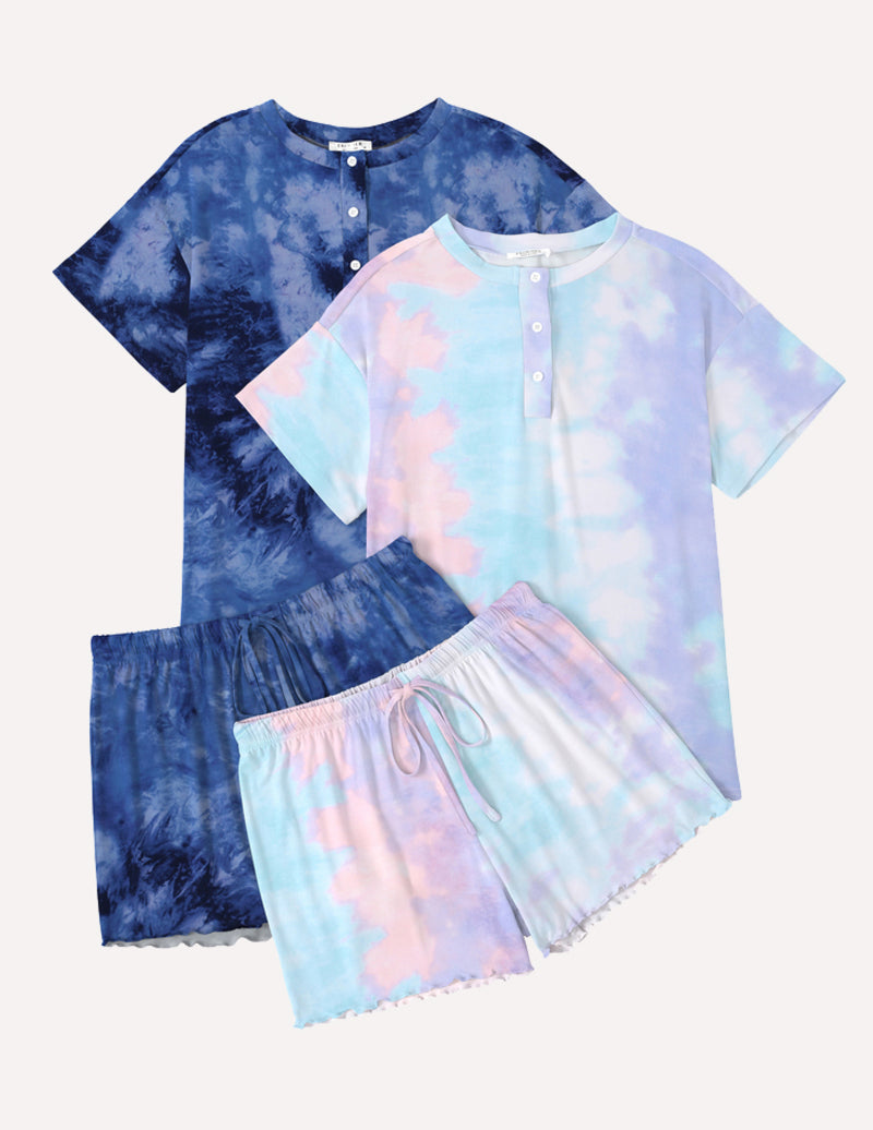 Ekouaer 2 Pack Pajama Sets Short Sleeve Top with Shorts