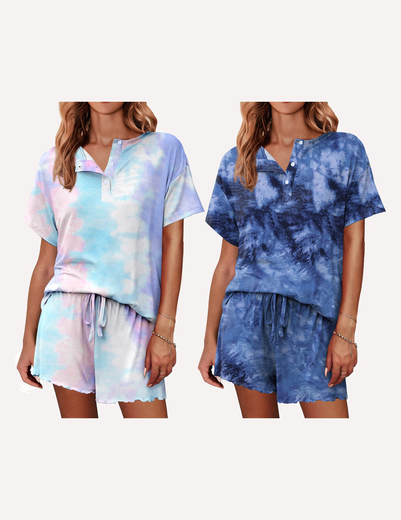 Ekouaer 2 Pack Pajama Sets Short Sleeve Top with Shorts