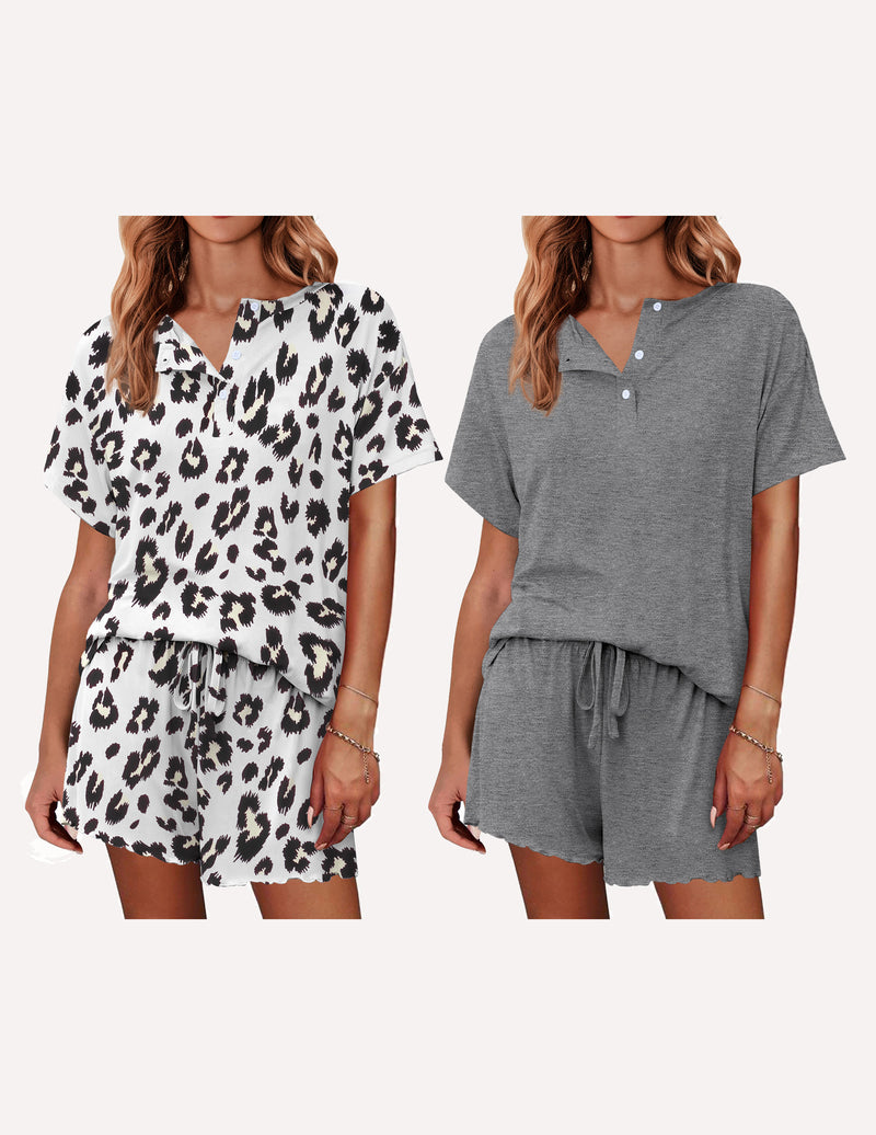 Ekouaer 2 Pack Pajama Sets Short Sleeve Top with Shorts