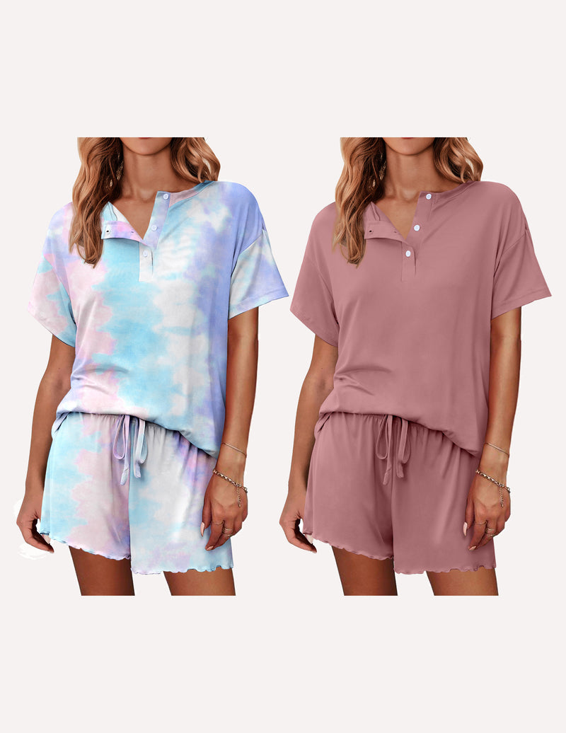 Ekouaer 2 Pack Pajama Sets Short Sleeve Top with Shorts
