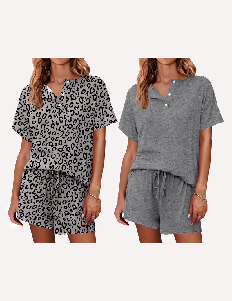 Ekouaer 2 Pack Pajama Sets Short Sleeve Top with Shorts