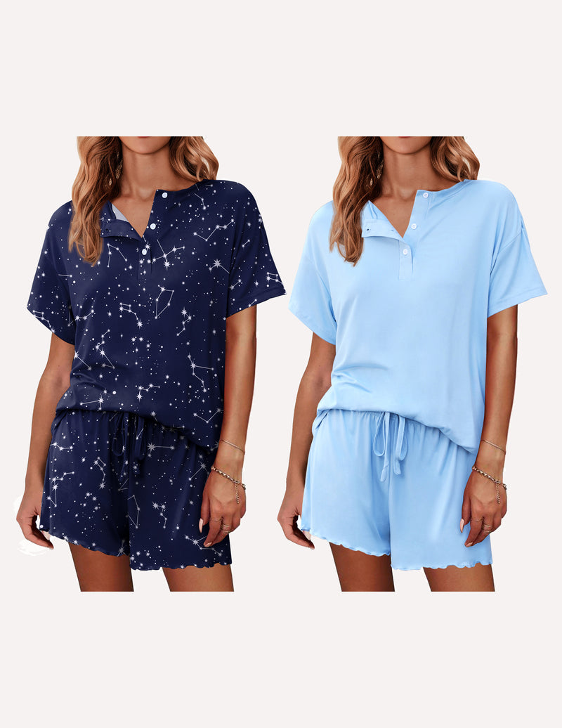 Ekouaer 2 Pack Pajama Sets Short Sleeve Top with Shorts