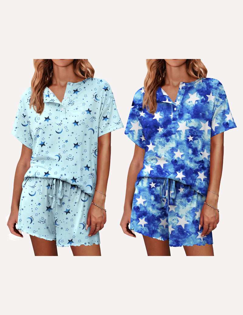 Ekouaer 2 Pack Pajama Sets Short Sleeve Top with Shorts