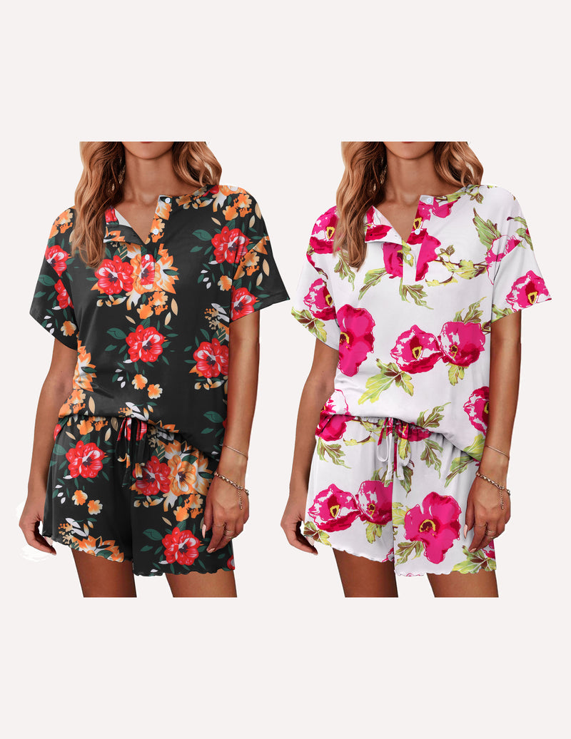 Ekouaer 2 Pack Pajama Sets Short Sleeve Top with Shorts