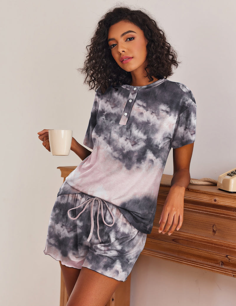 Ekouaer 2 Pack Pajama Sets Short Sleeve Top with Shorts