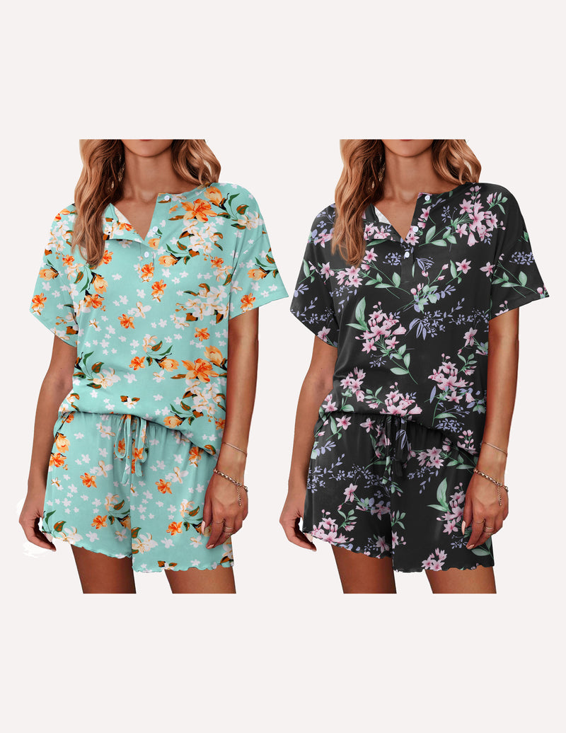 Ekouaer 2 Pack Pajama Sets Short Sleeve Top with Shorts