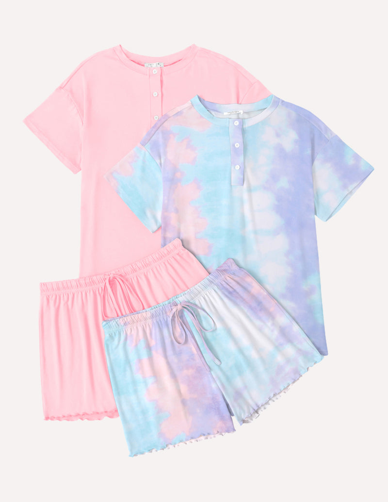 Ekouaer 2 Pack Pajama Sets Short Sleeve Top with Shorts