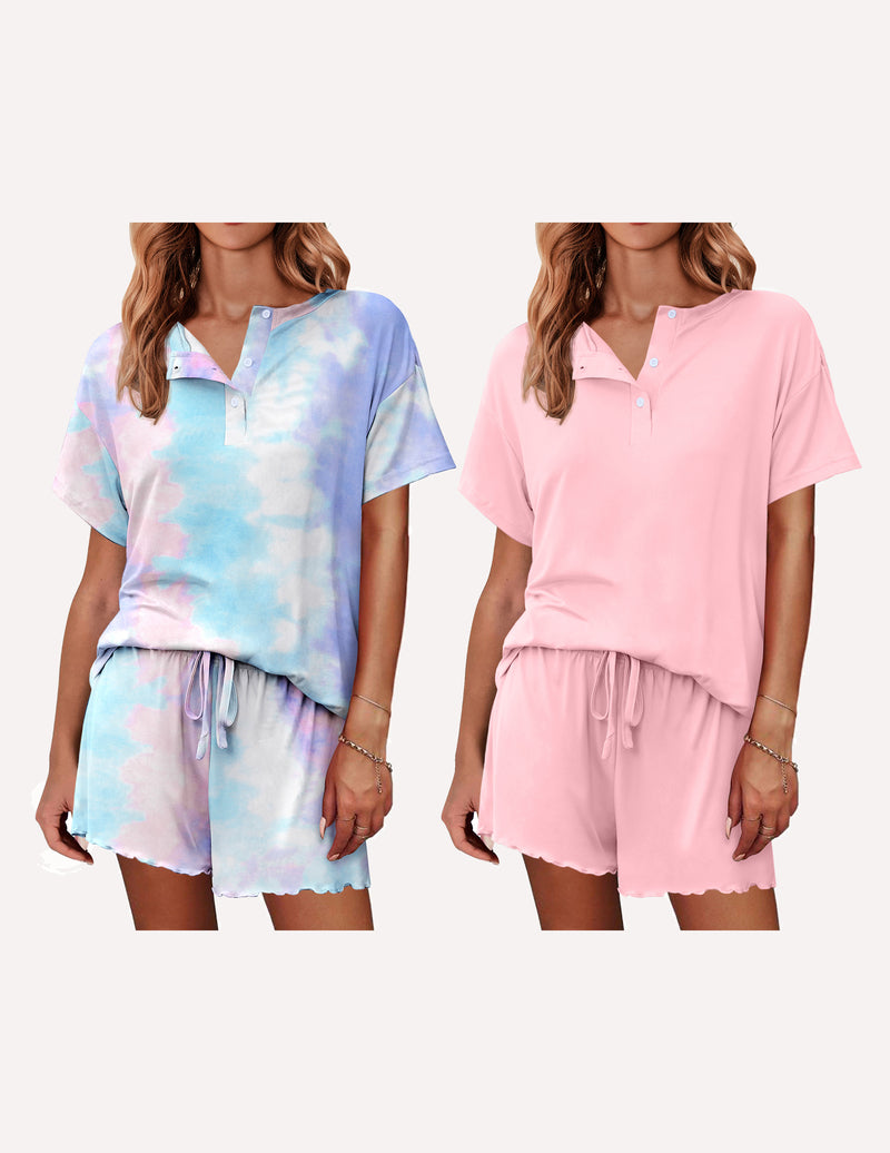 Ekouaer 2 Pack Pajama Sets Short Sleeve Top with Shorts