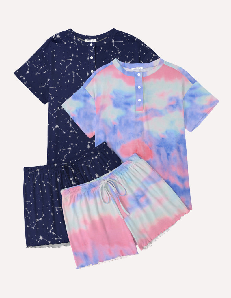 Ekouaer 2 Pack Pajama Sets Short Sleeve Top with Shorts