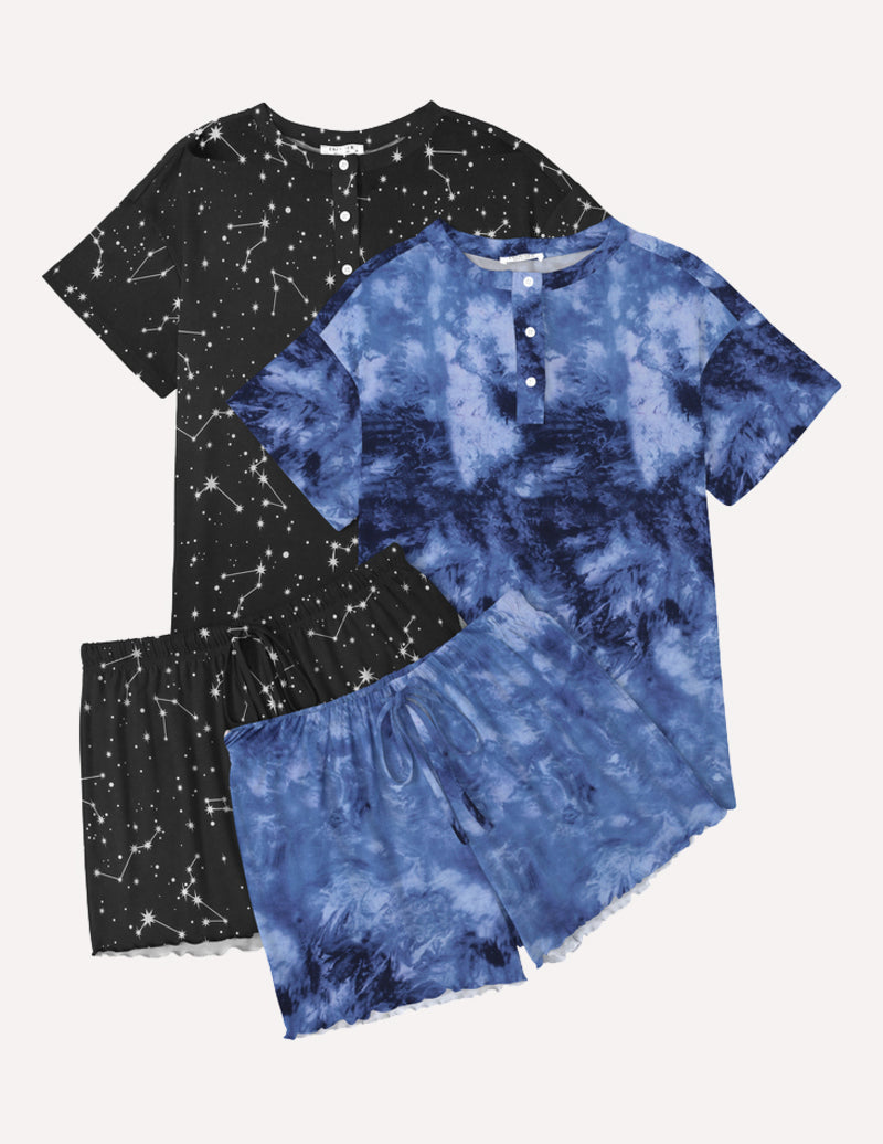 Ekouaer 2 Pack Pajama Sets Short Sleeve Top with Shorts