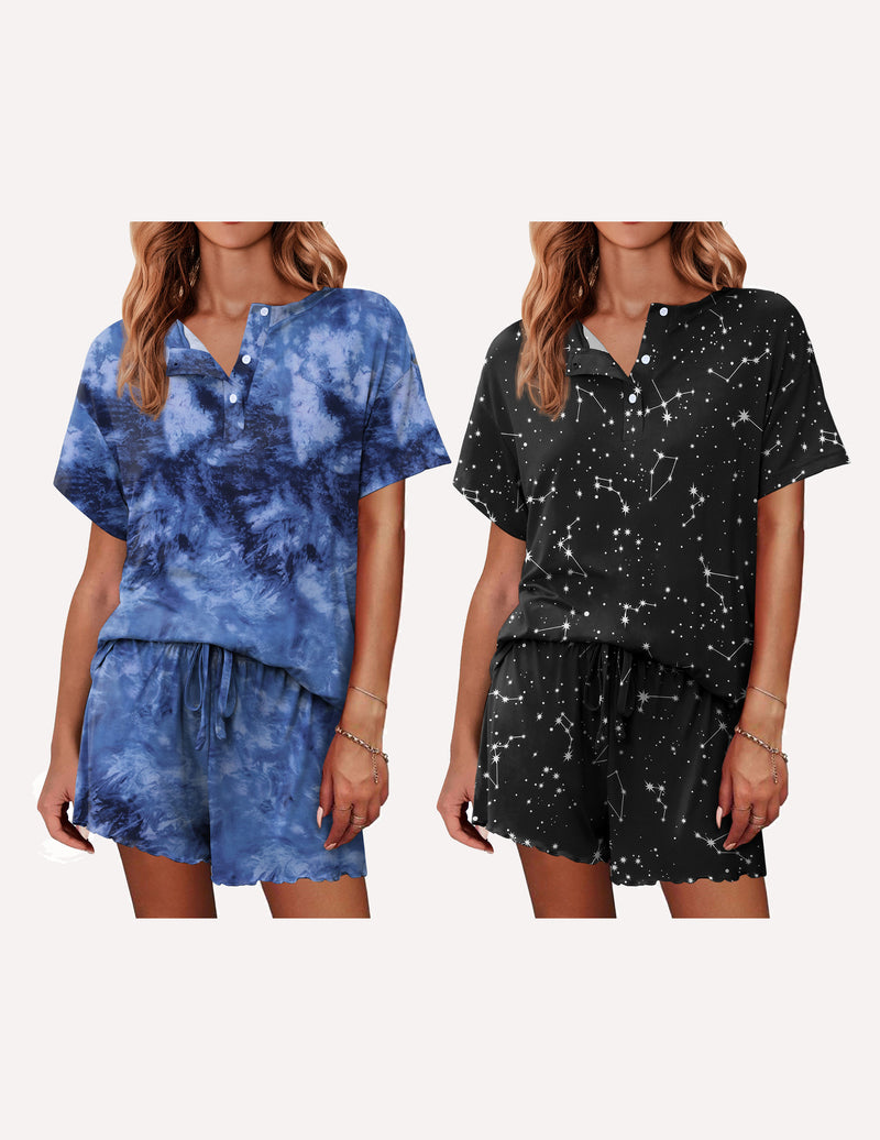 Ekouaer 2 Pack Pajama Sets Short Sleeve Top with Shorts