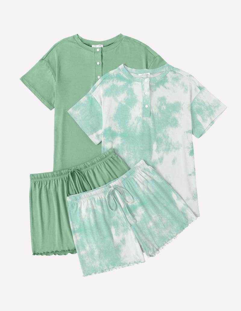 Ekouaer 2 Pack Pajama Sets Short Sleeve Top with Shorts