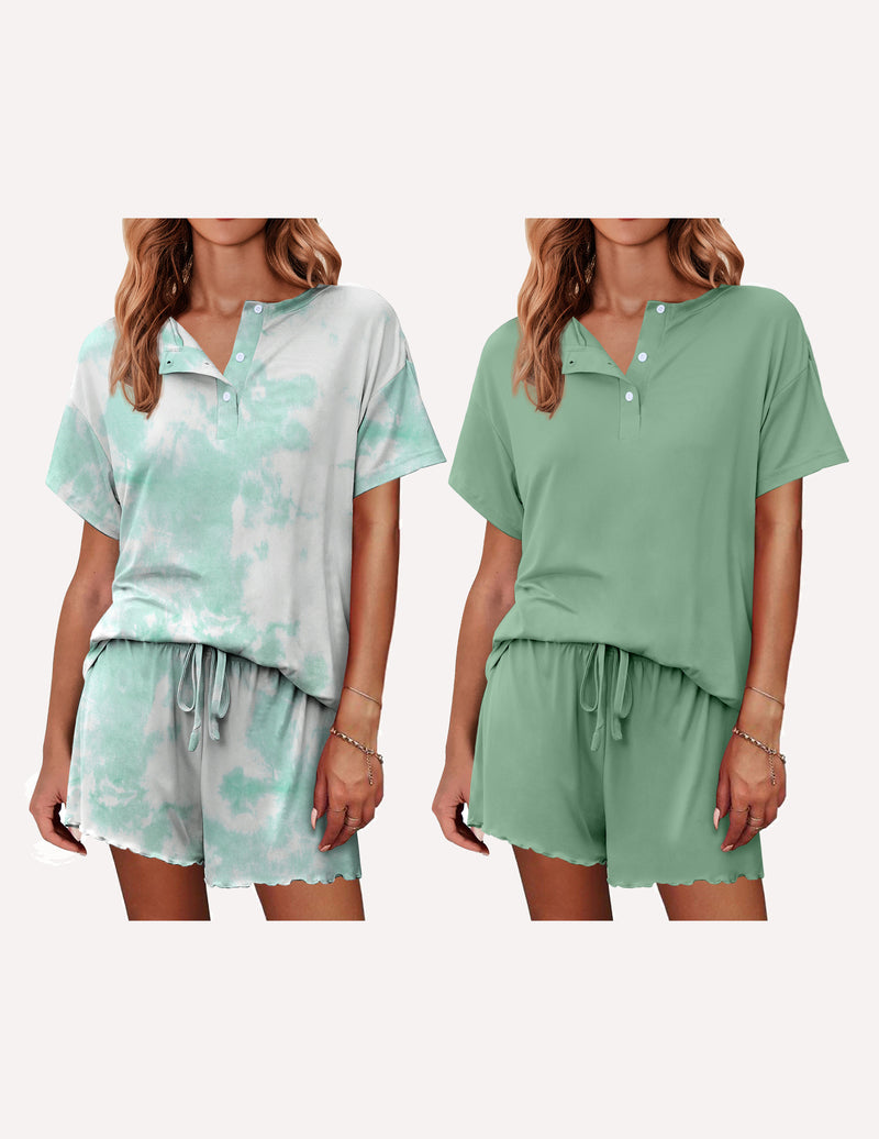 Ekouaer 2 Pack Pajama Sets Short Sleeve Top with Shorts
