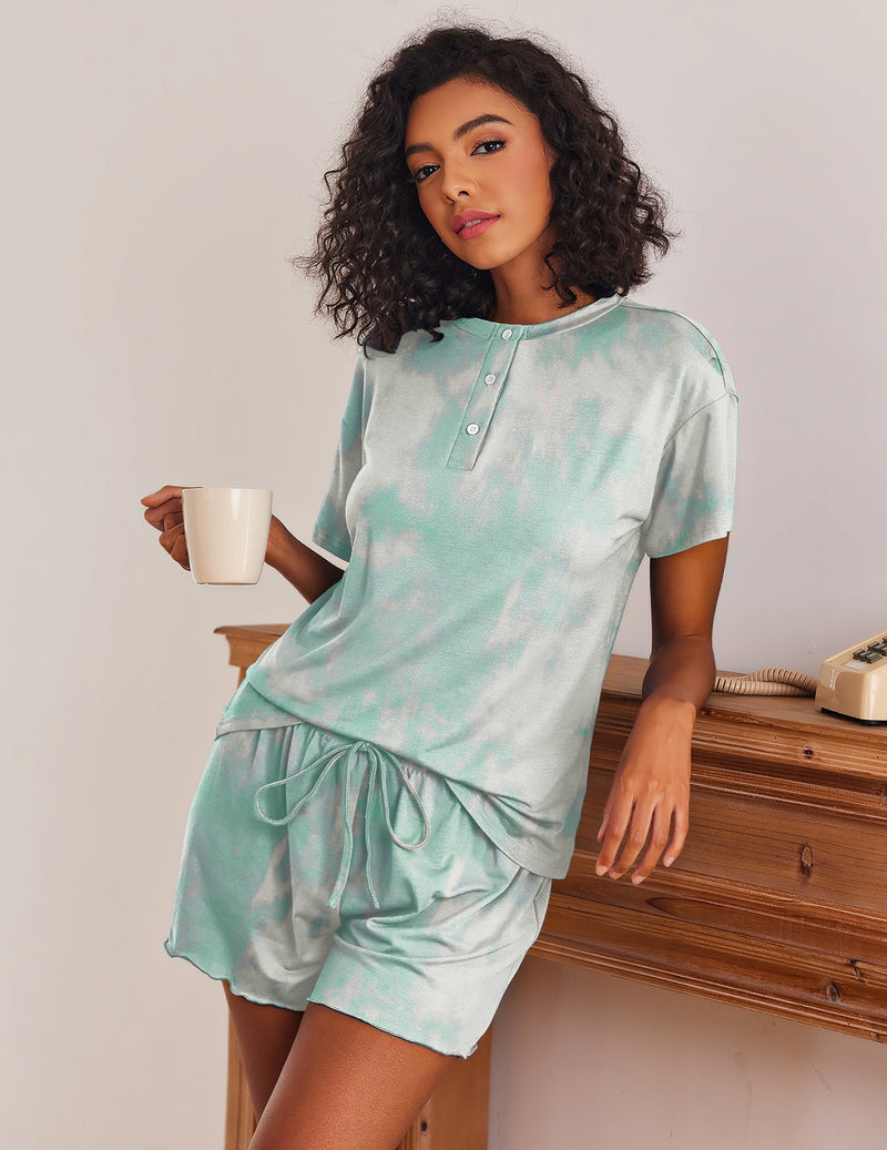 Ekouaer 2 Pack Pajama Sets Short Sleeve Top with Shorts