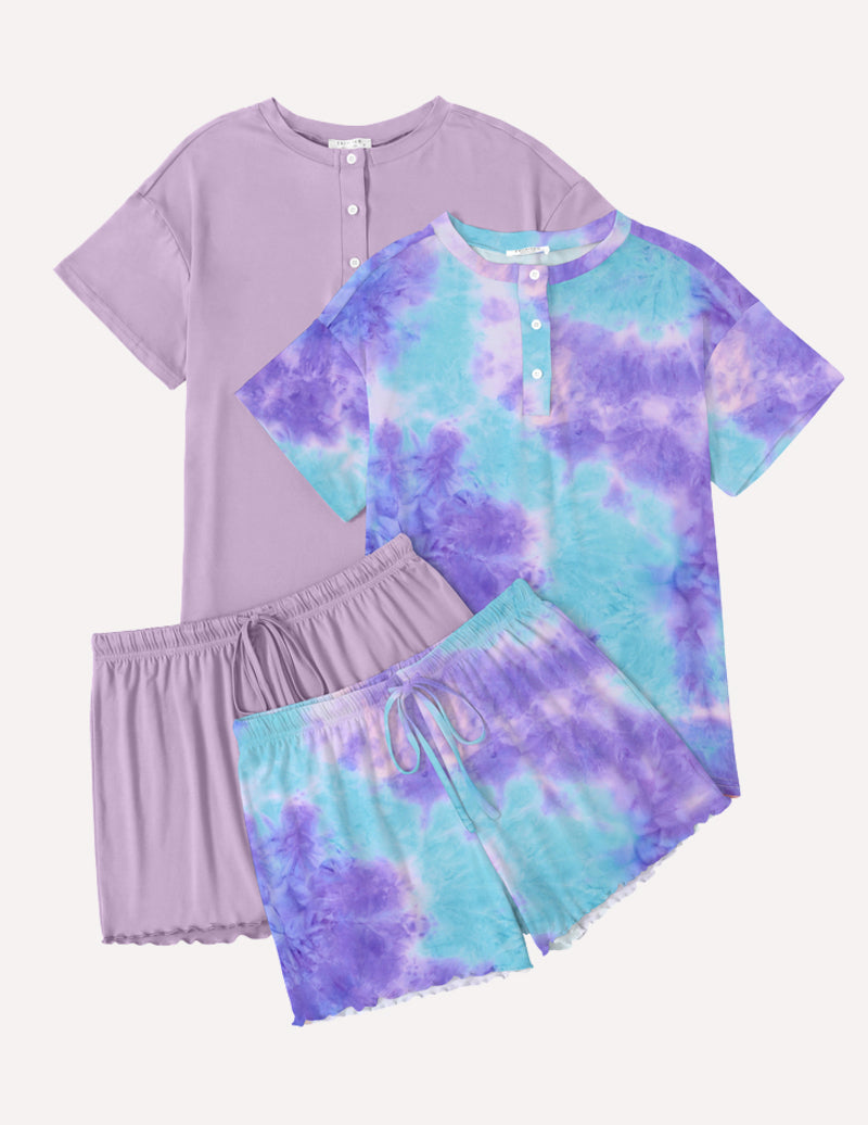 Ekouaer 2 Pack Pajama Sets Short Sleeve Top with Shorts