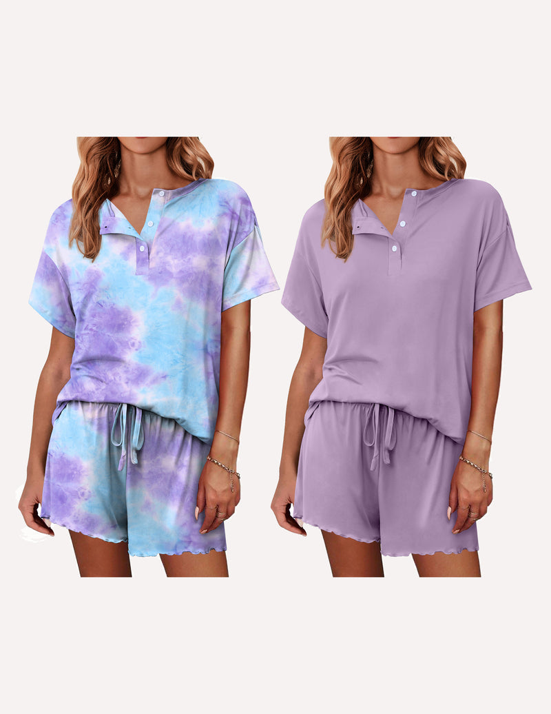 Ekouaer 2 Pack Pajama Sets Short Sleeve Top with Shorts