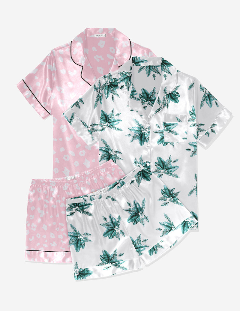 Ekouaer 2 Pack Pajama Sets Silk Satin Pj Lounge Set