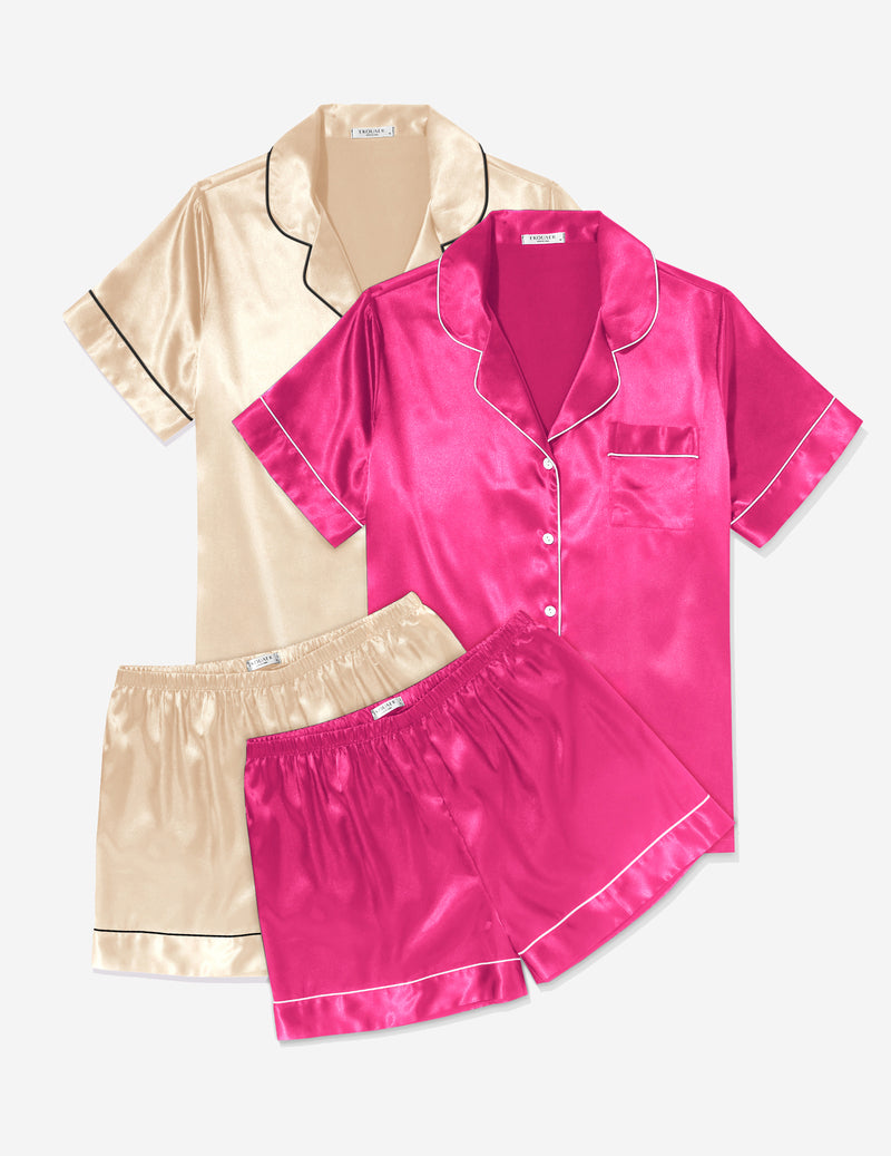 Ekouaer 2 Pack Pajama Sets Silk Satin Pj Lounge Set