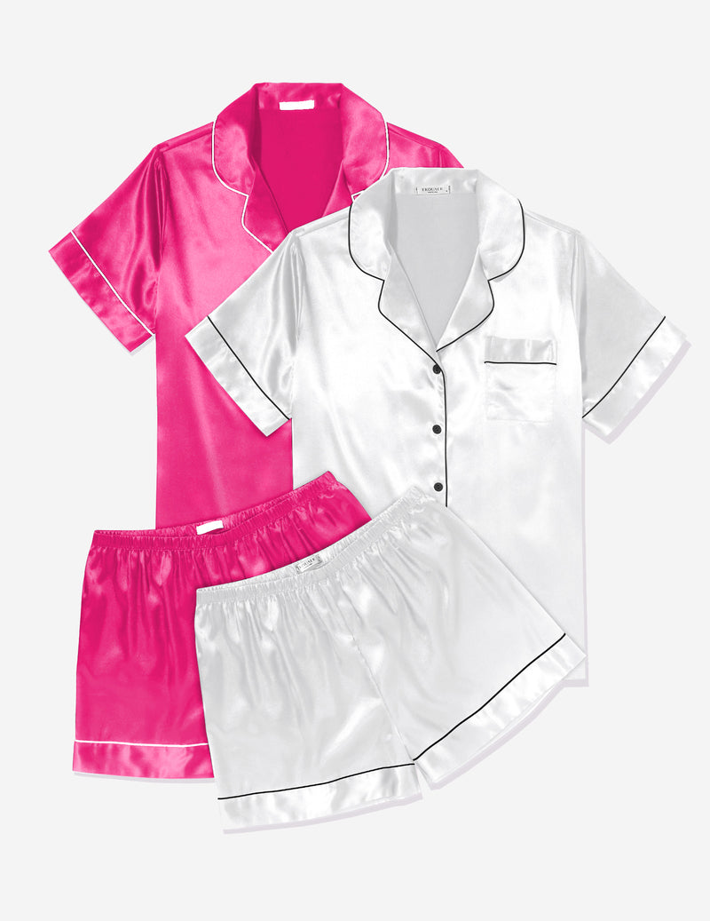 Ekouaer 2 Pack Pajama Sets Silk Satin Pj Lounge Set