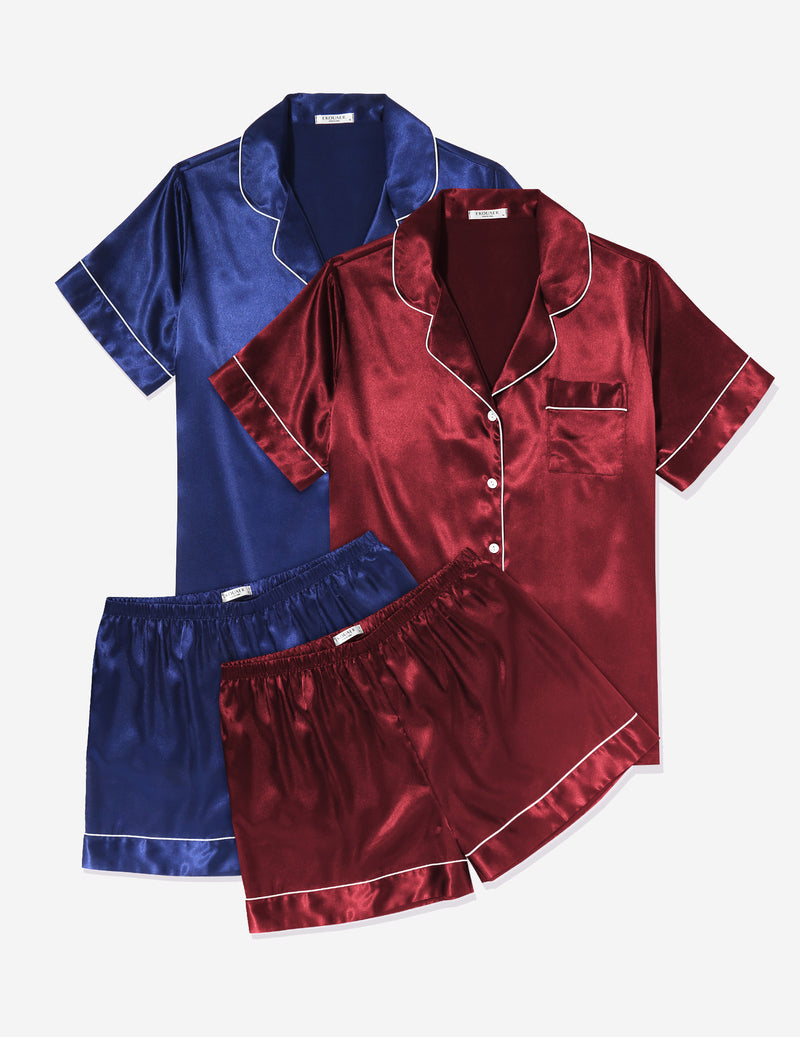 Ekouaer 2 Pack Pajama Sets Silk Satin Pj Lounge Set