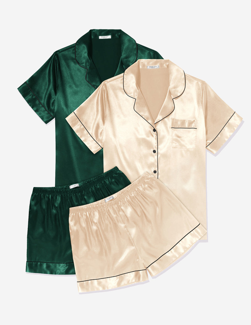 Ekouaer 2 Pack Pajama Sets Silk Satin Pj Lounge Set