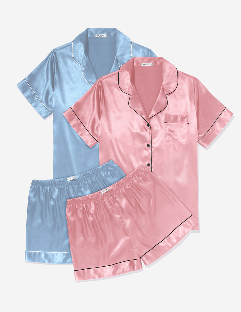 Ekouaer 2 Pack Pajama Sets Silk Satin Pj Lounge Set