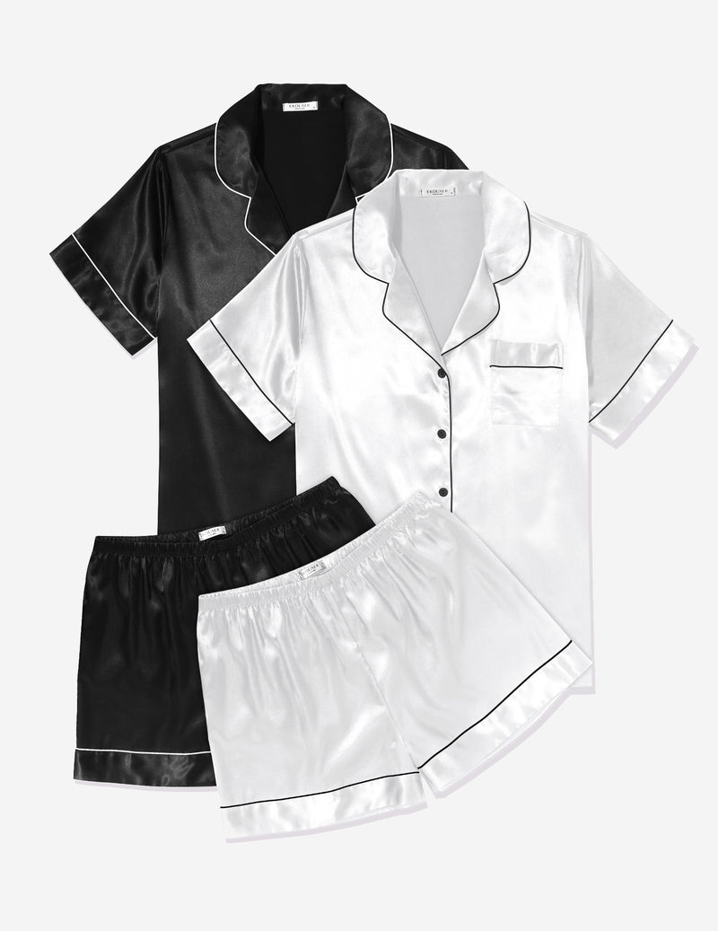 Ekouaer 2 Pack Pajama Sets Silk Satin Pj Lounge Set