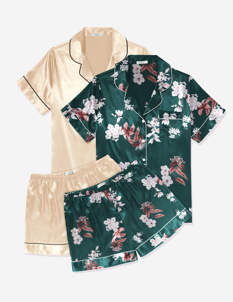 Ekouaer 2 Pack Pajama Sets Silk Satin Pj Lounge Set