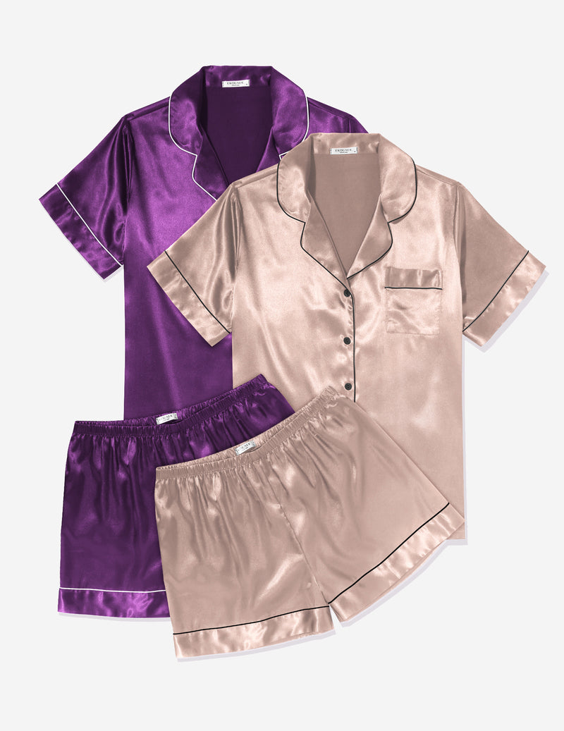 Ekouaer 2 Pack Pajama Sets Silk Satin Pj Lounge Set