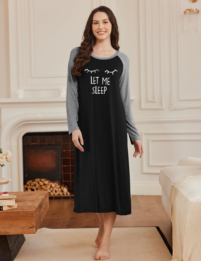 Long Sleeve Nightgowns Calf Length Sleep Shirts