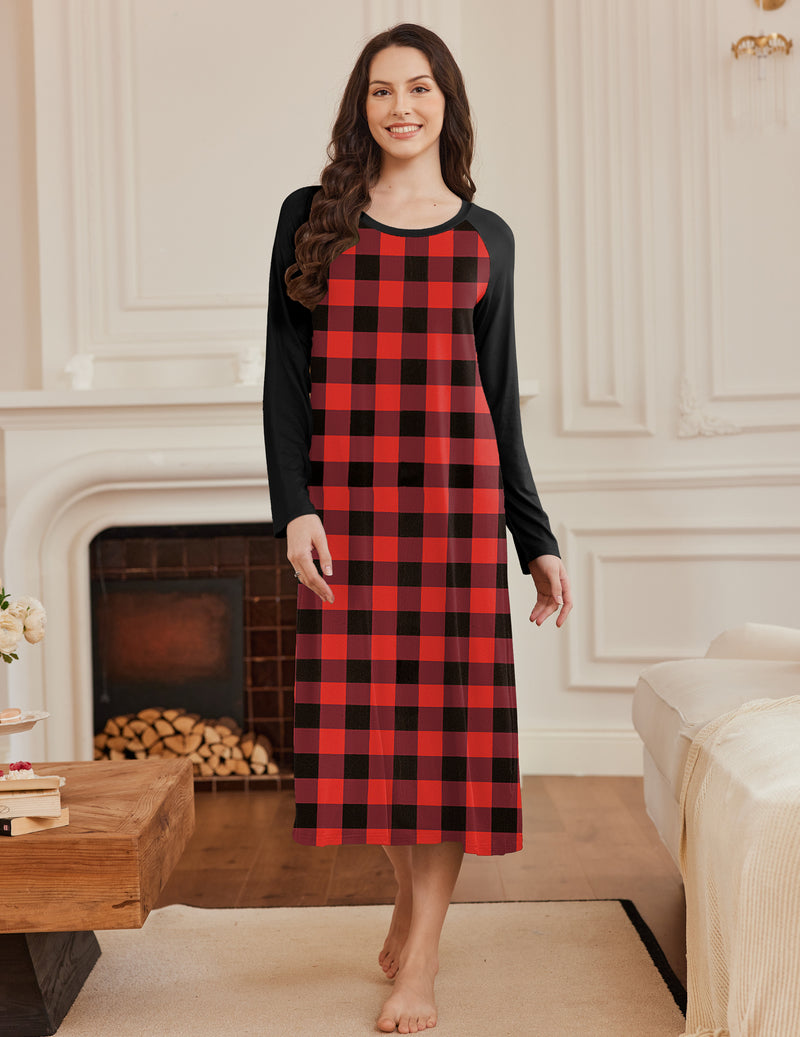 Long Sleeve Nightgowns Calf Length Sleep Shirts