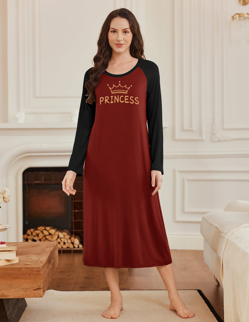 Long Sleeve Nightgowns Calf Length Sleep Shirts
