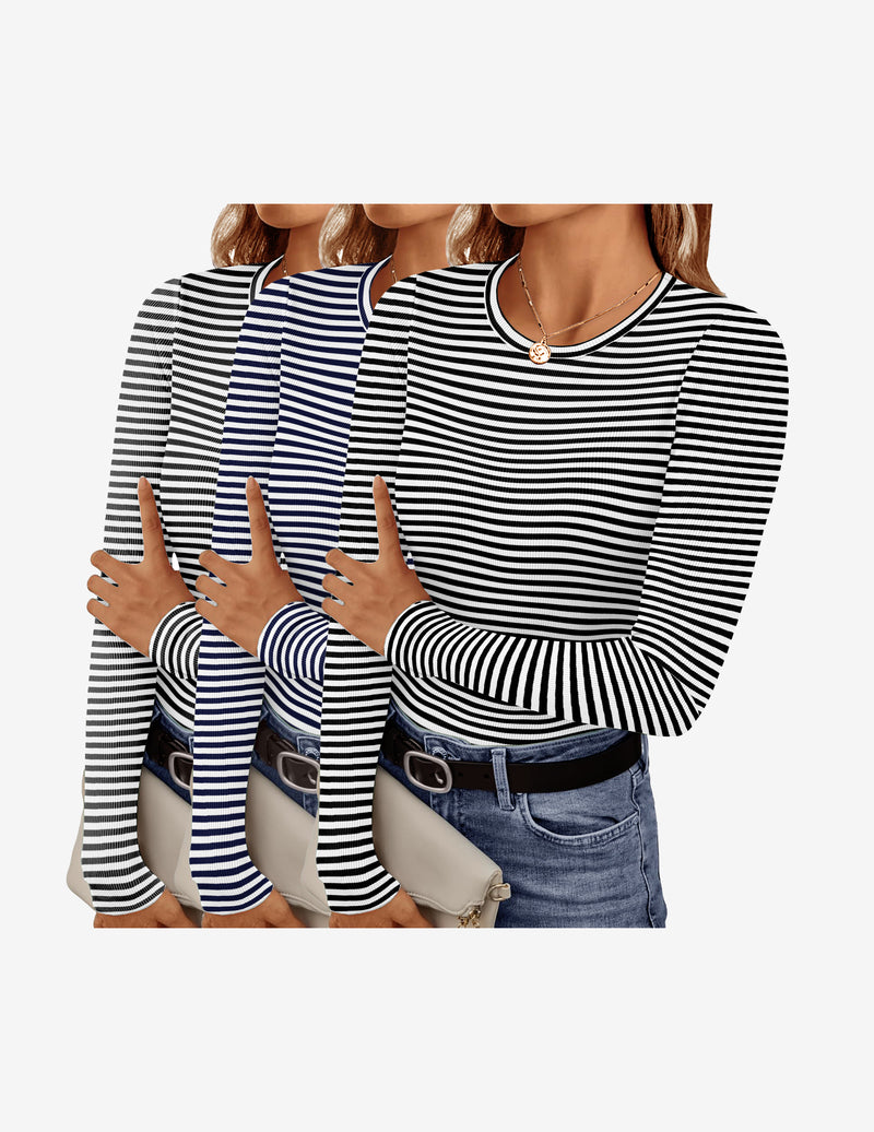 Ekouaer Long Sleeve Shirts 3 Packs Stretchy Tops