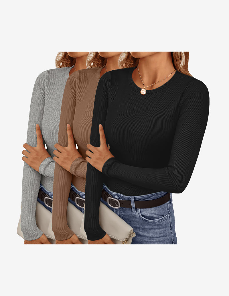 Ekouaer Long Sleeve Shirts 3 Packs Stretchy Tops