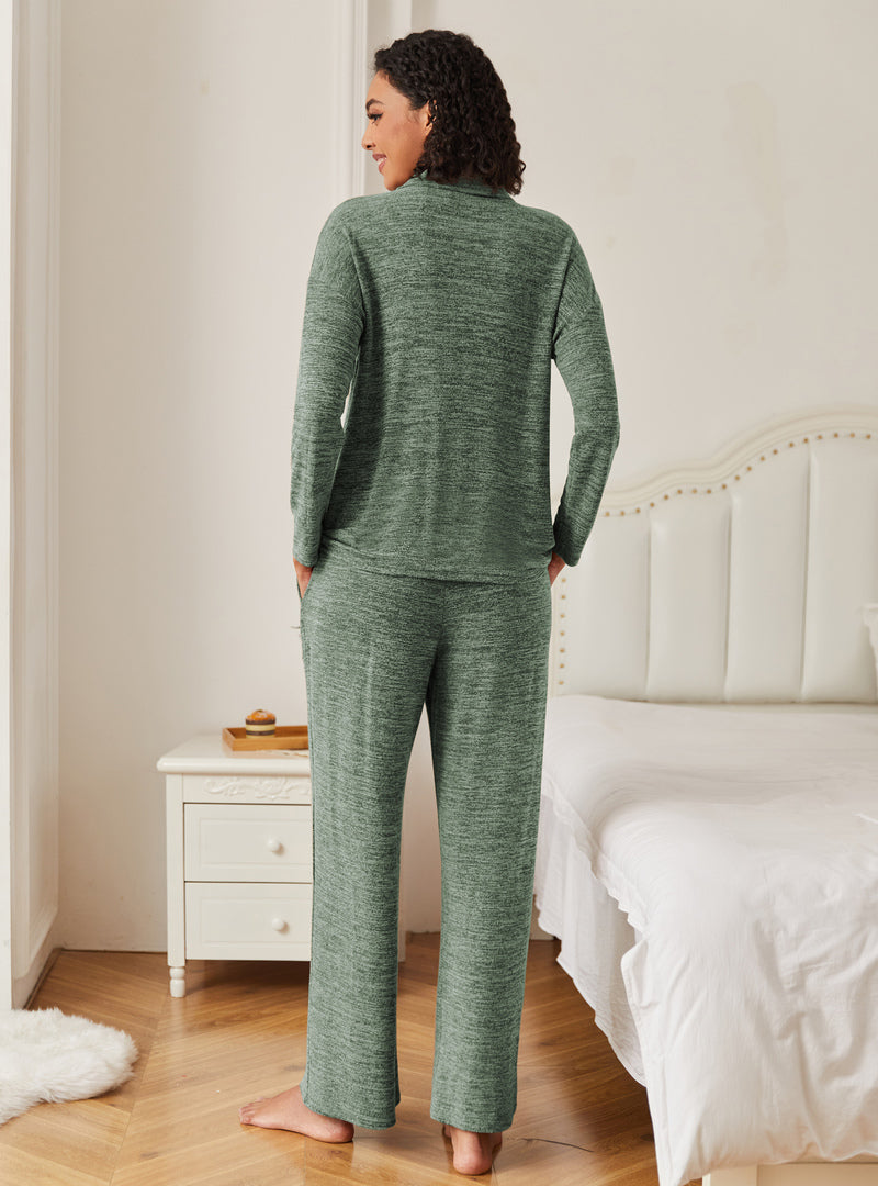 Ekouaer 2 Piece Knit Button Down Soft Pjs Lounge Sets
