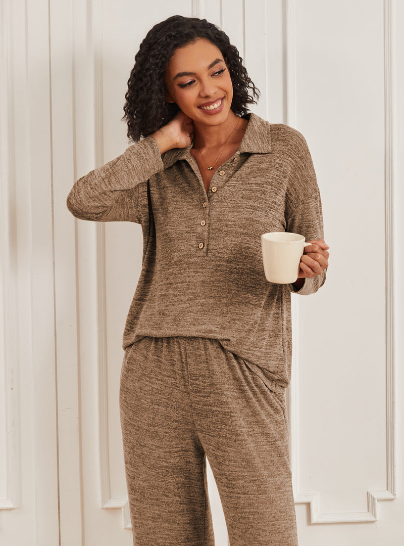 Ekouaer 2 Piece Knit Button Down Soft Pjs Lounge Sets